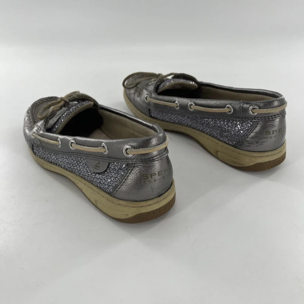 Sperry Angelfish Top-Sider Women 9 Silver Leather Shimmer Boat Shoe Preppy Deck‎
